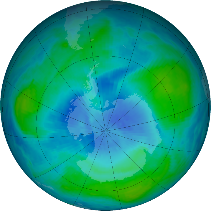 Antarctic ozone map for 20 February 1991